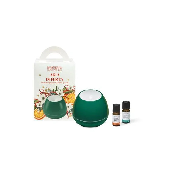 Kit Aria di Festa Diffusore a Ultrasuoni Ghianda Verde e 2 Oli Essenziali Bio 5 ml